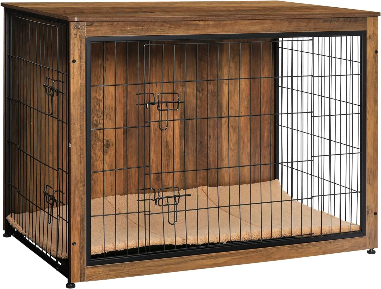 Extra Large Wooden Dog Crate Furniture with Cushion & Double Doors