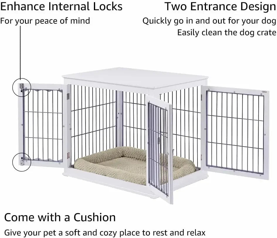 White Dog Crate for Medium/Large Dogs, Modern Decorative Wood Pet House