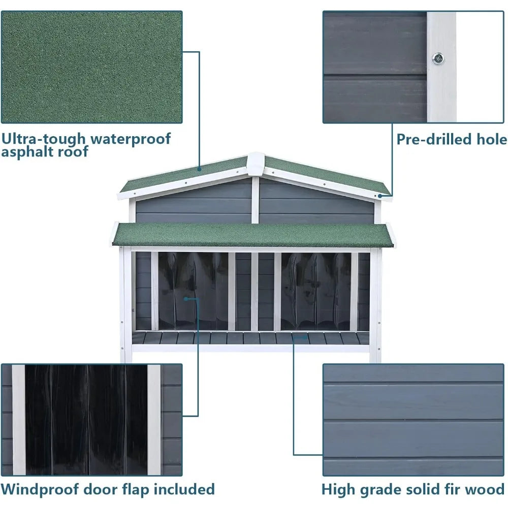 Large Wooden Dog House with Porch