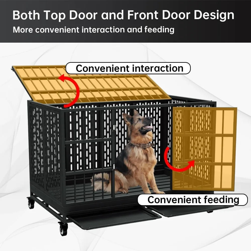 42/38 Inch Heavy-Duty Folding Dog Crate with Wheels for Large & Medium Dogs