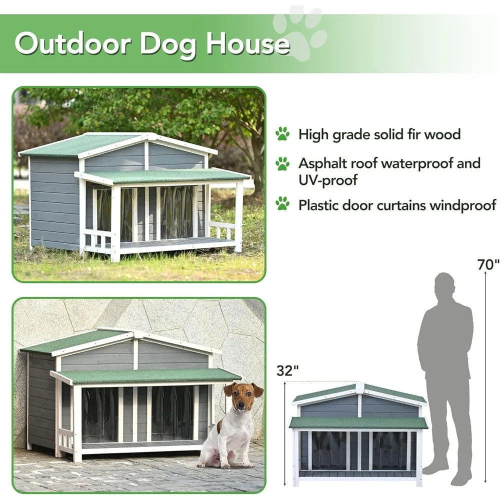 Large Wooden Dog House with Porch