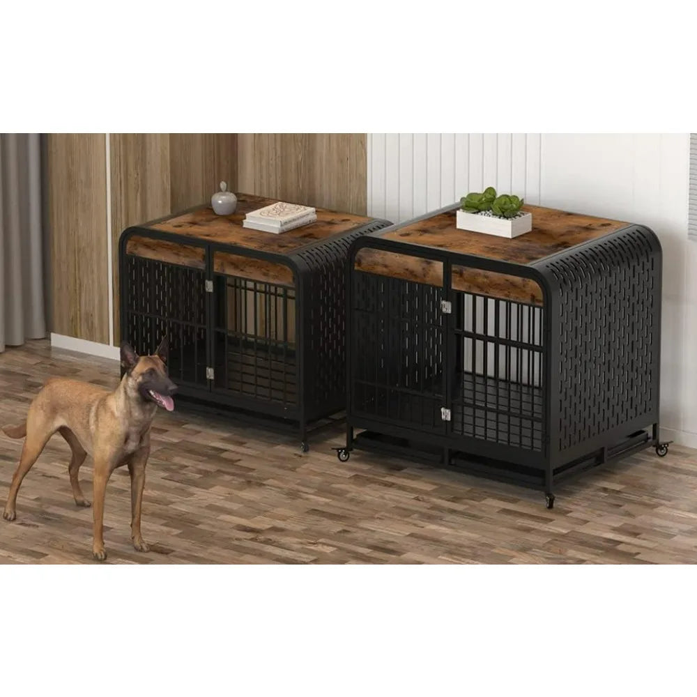 Heavy Duty Wooden Dog Crate with Tabletop for Small to Large Dogs