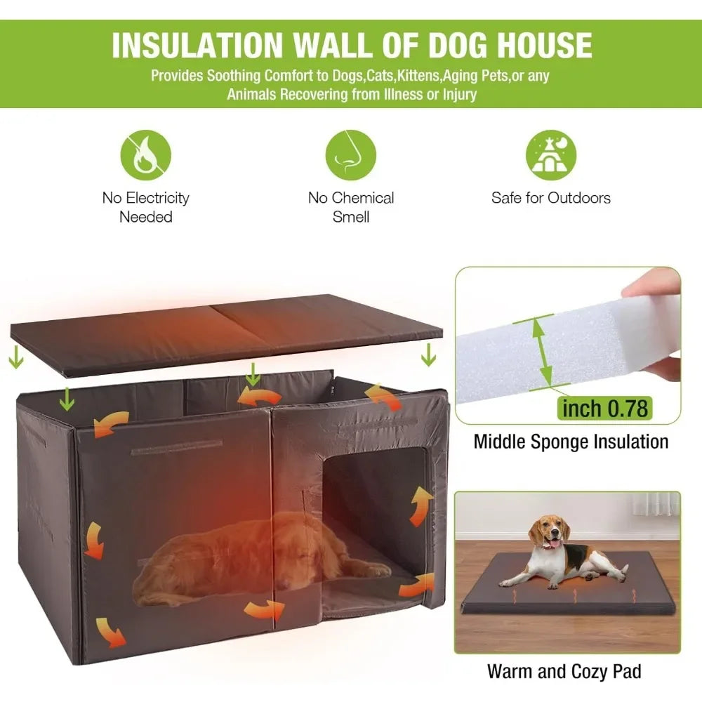 Large 59.1" Insulated Outdoor Dog House with Metal Frame