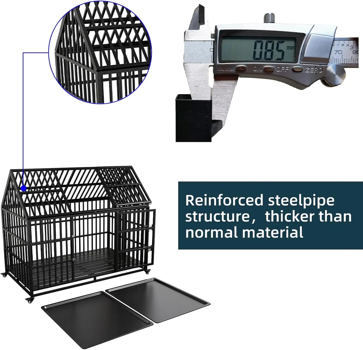 54" Heavy Duty Indestructible Escape-Proof Dog Crate with Lockable Wheels