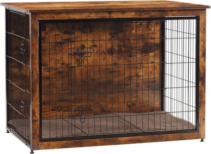 Extra Large Wooden Dog Crate Furniture with Cushion & Double Doors