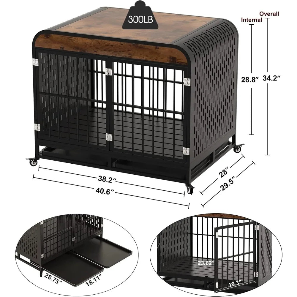 Heavy Duty Wooden Dog Crate with Tabletop for Small to Large Dogs