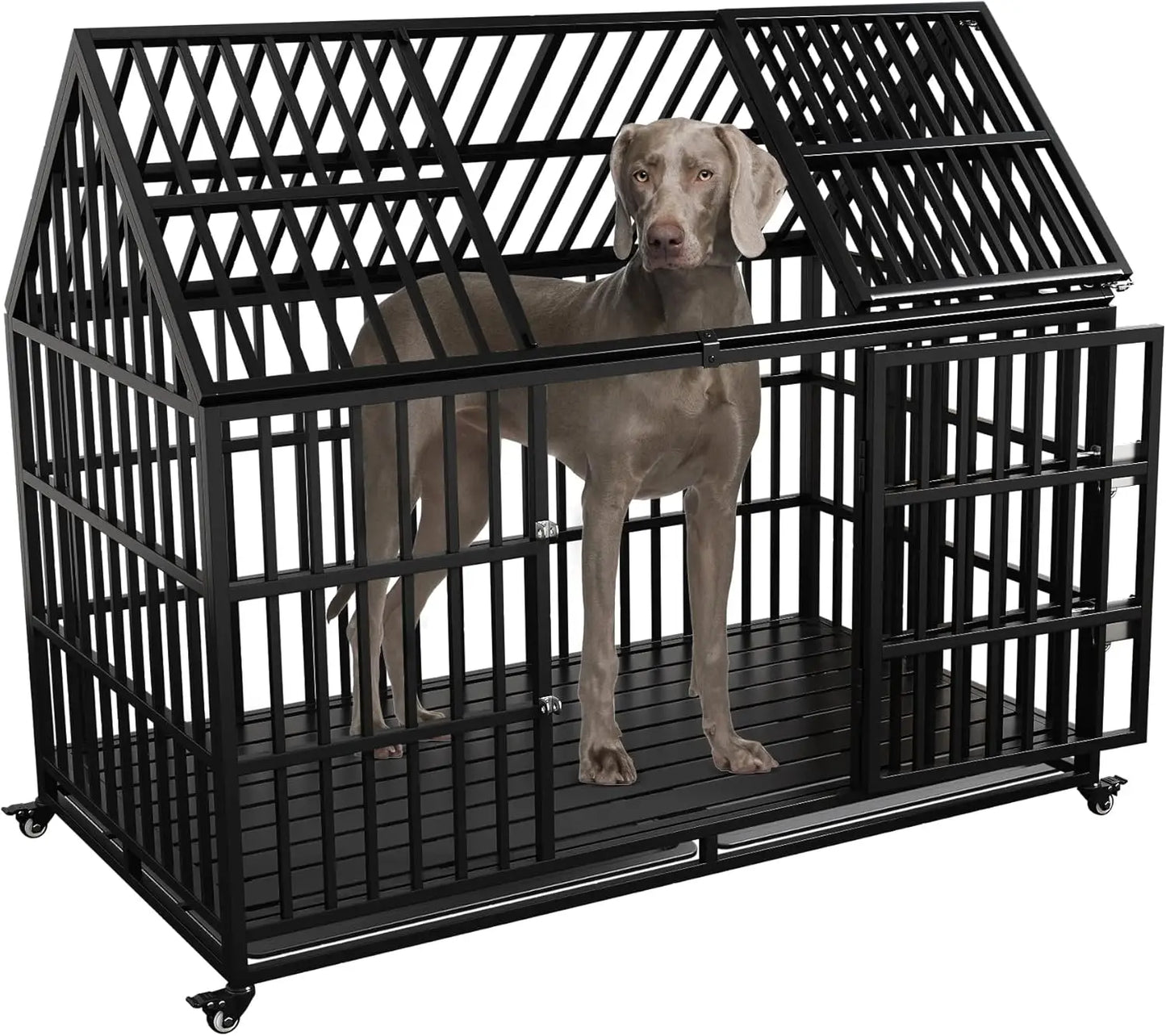 54" Heavy Duty Indestructible Escape-Proof Dog Crate with Lockable Wheels