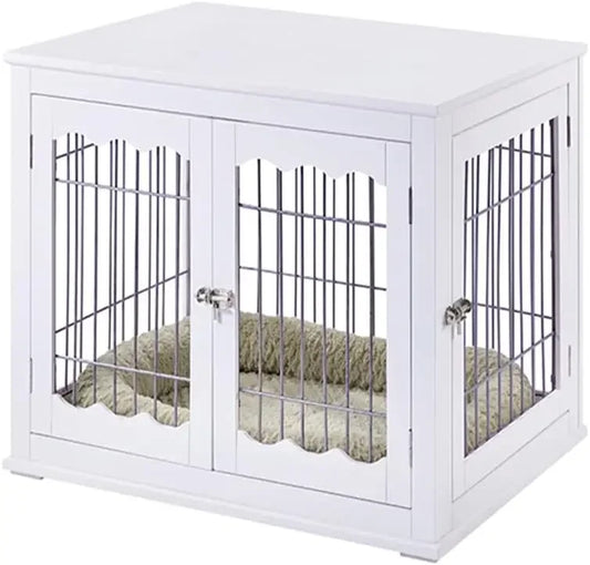 White Dog Crate for Medium/Large Dogs, Modern Decorative Wood Pet House