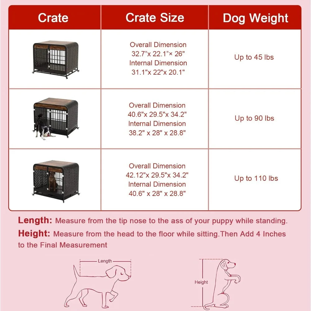 Heavy Duty Wooden Dog Crate with Tabletop for Small to Large Dogs