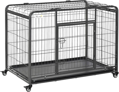 Heavy-Duty Folding Metal Dog Crate with Tray & Wheels, 43"