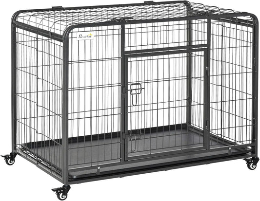 Heavy-Duty Folding Metal Dog Crate with Tray & Wheels, 43"