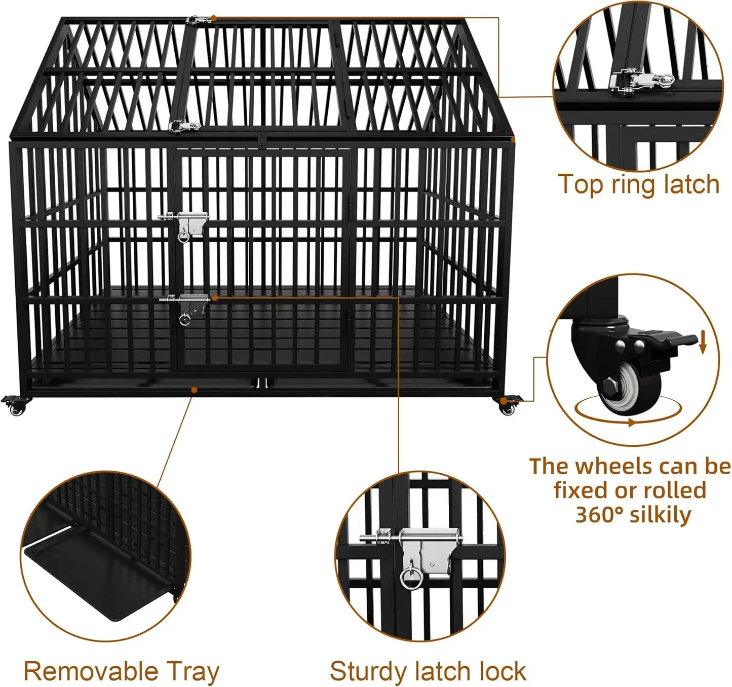 54" Heavy Duty Indestructible Escape-Proof Dog Crate with Lockable Wheels