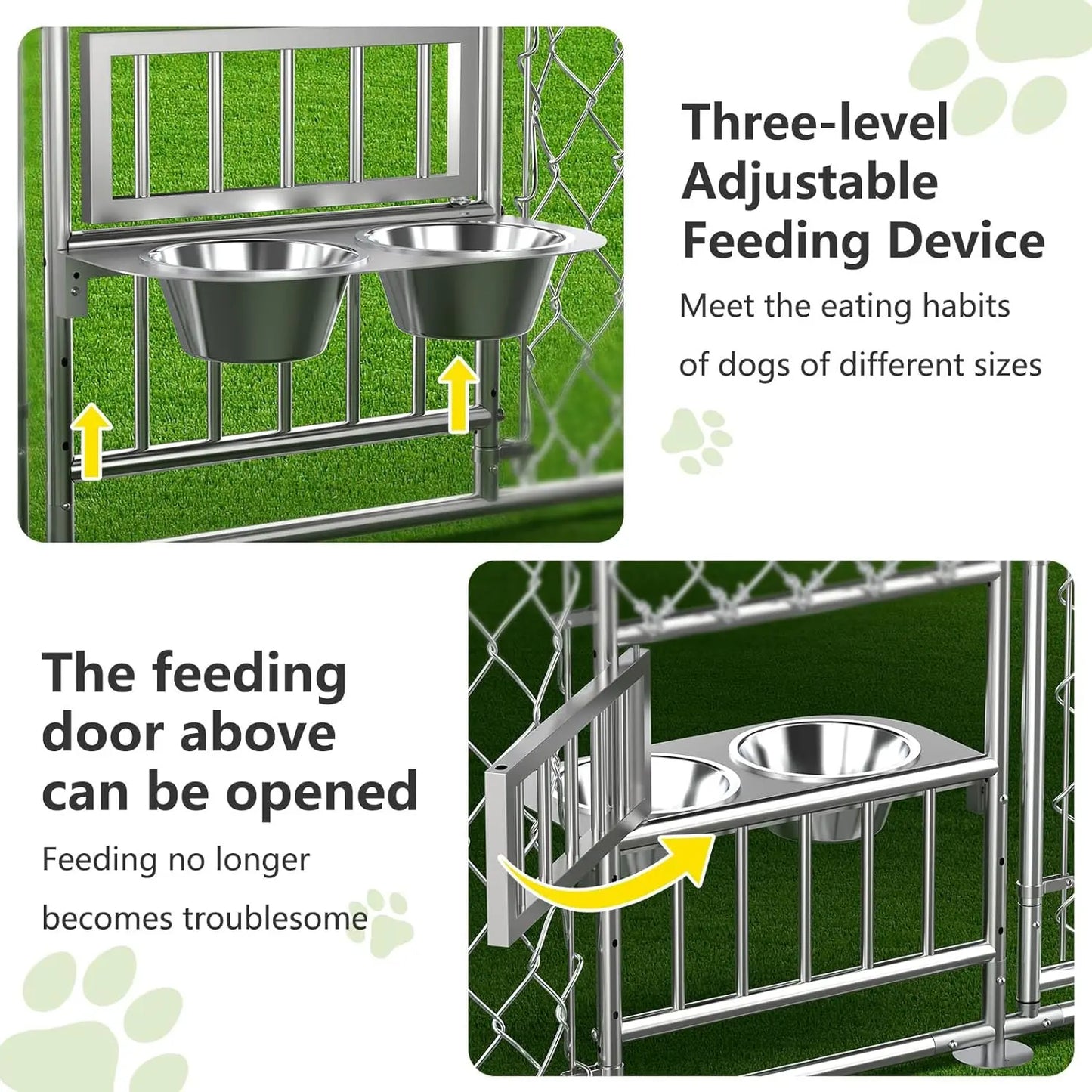 Heavy Duty Outdoor Dog Kennel with Roof and Feeding Doors