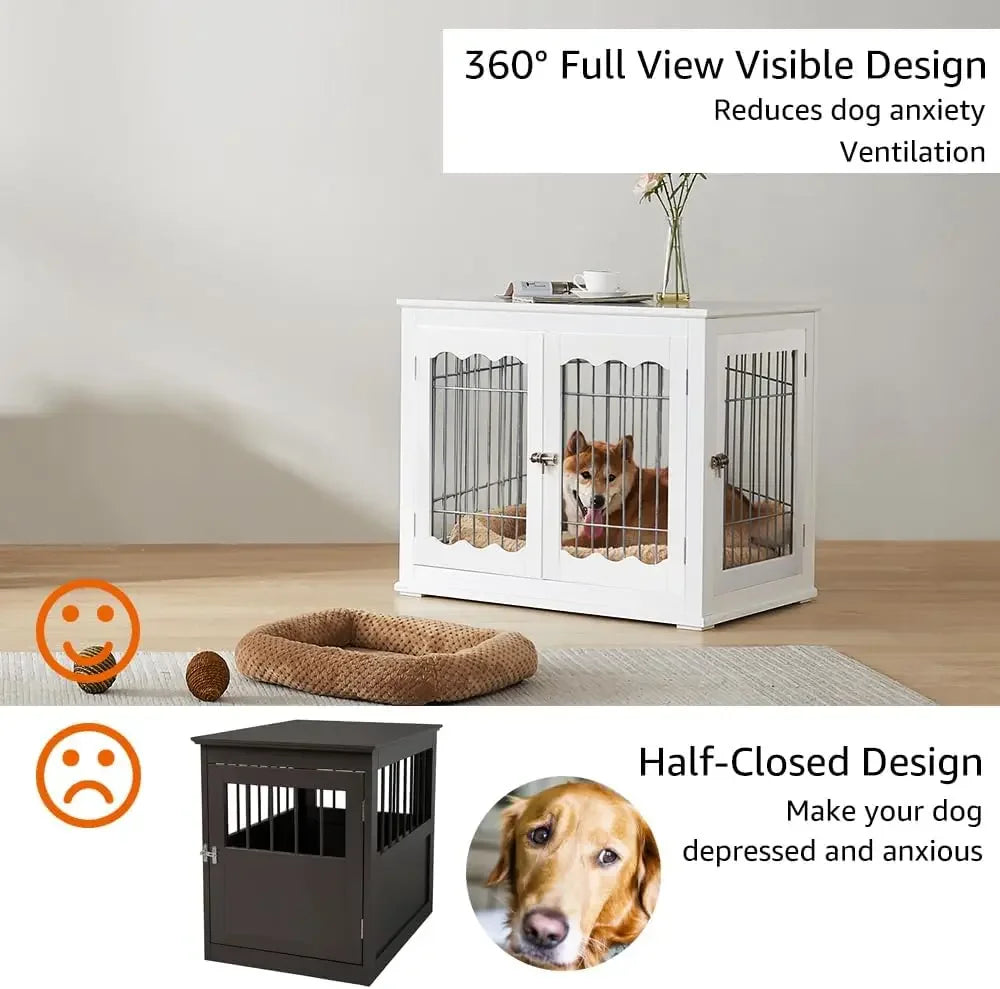 White Dog Crate for Medium/Large Dogs, Modern Decorative Wood Pet House