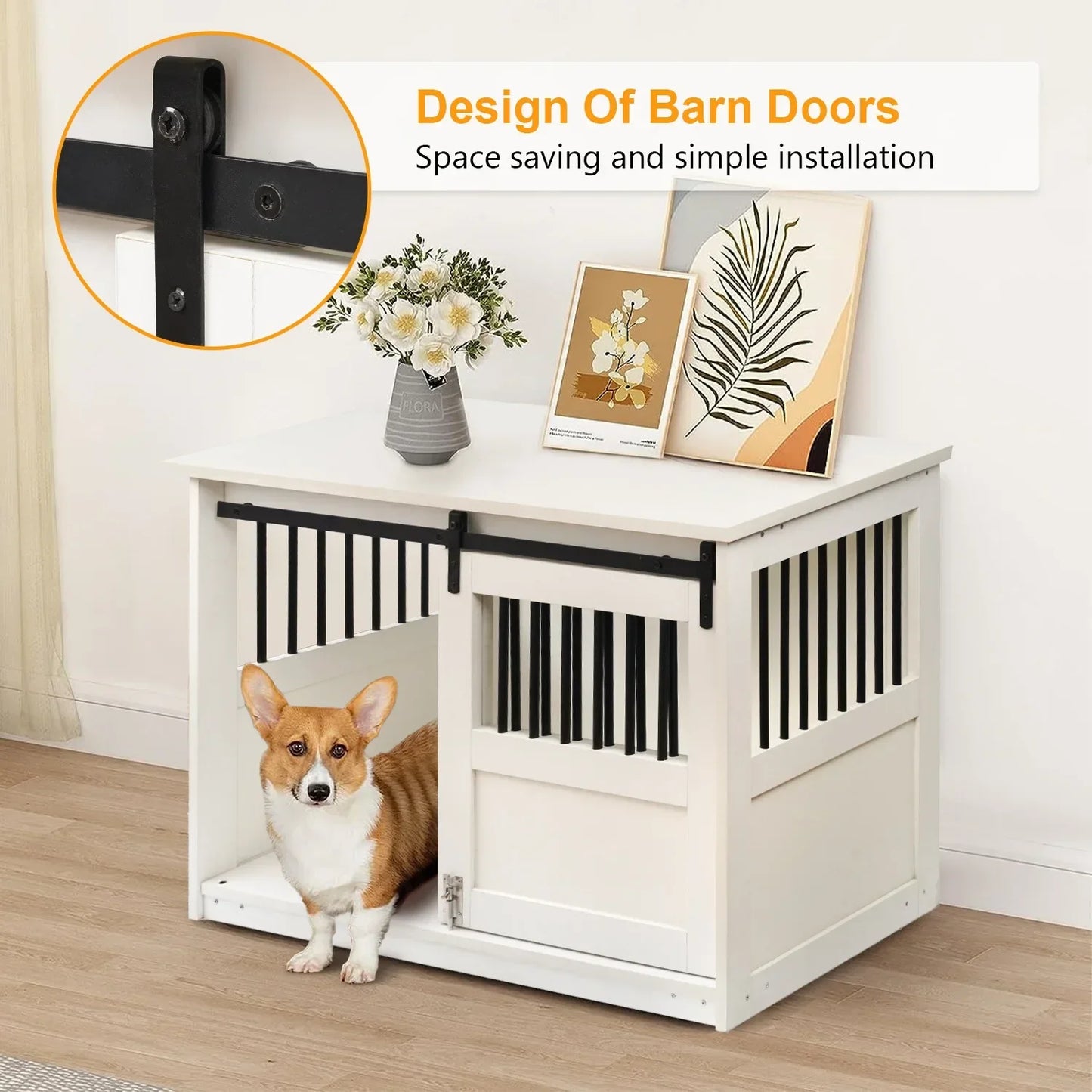 Large Dog Crate with Barn Door and Metal Bars