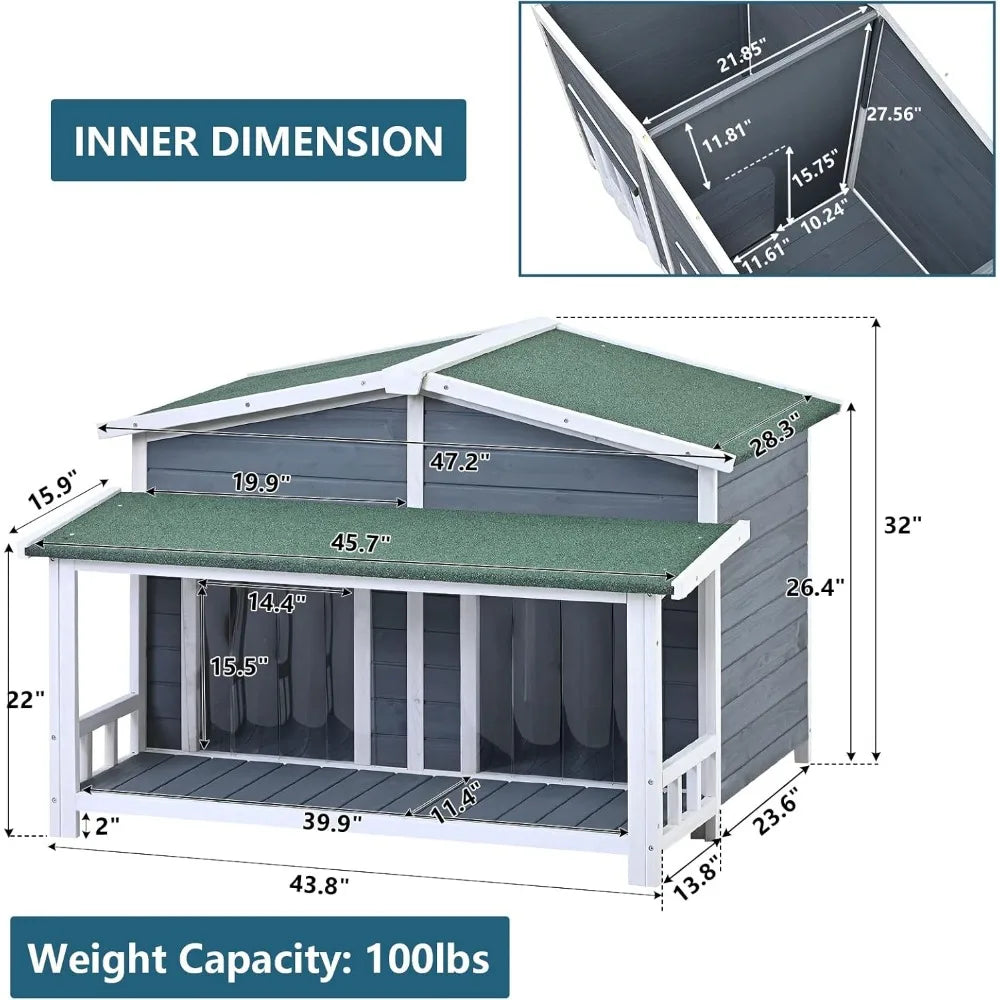 Large Wooden Dog House with Porch