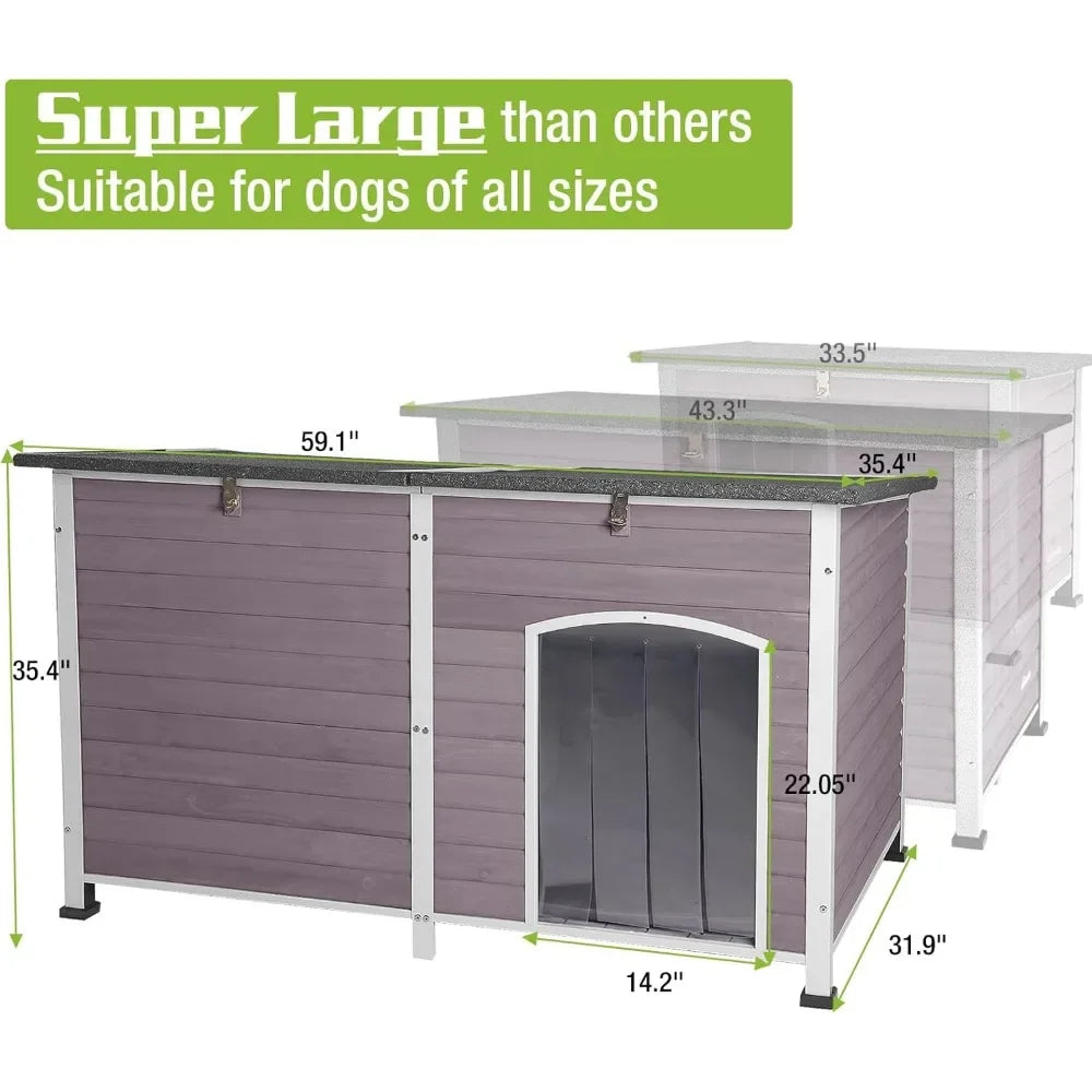 Large 59.1" Insulated Outdoor Dog House with Metal Frame