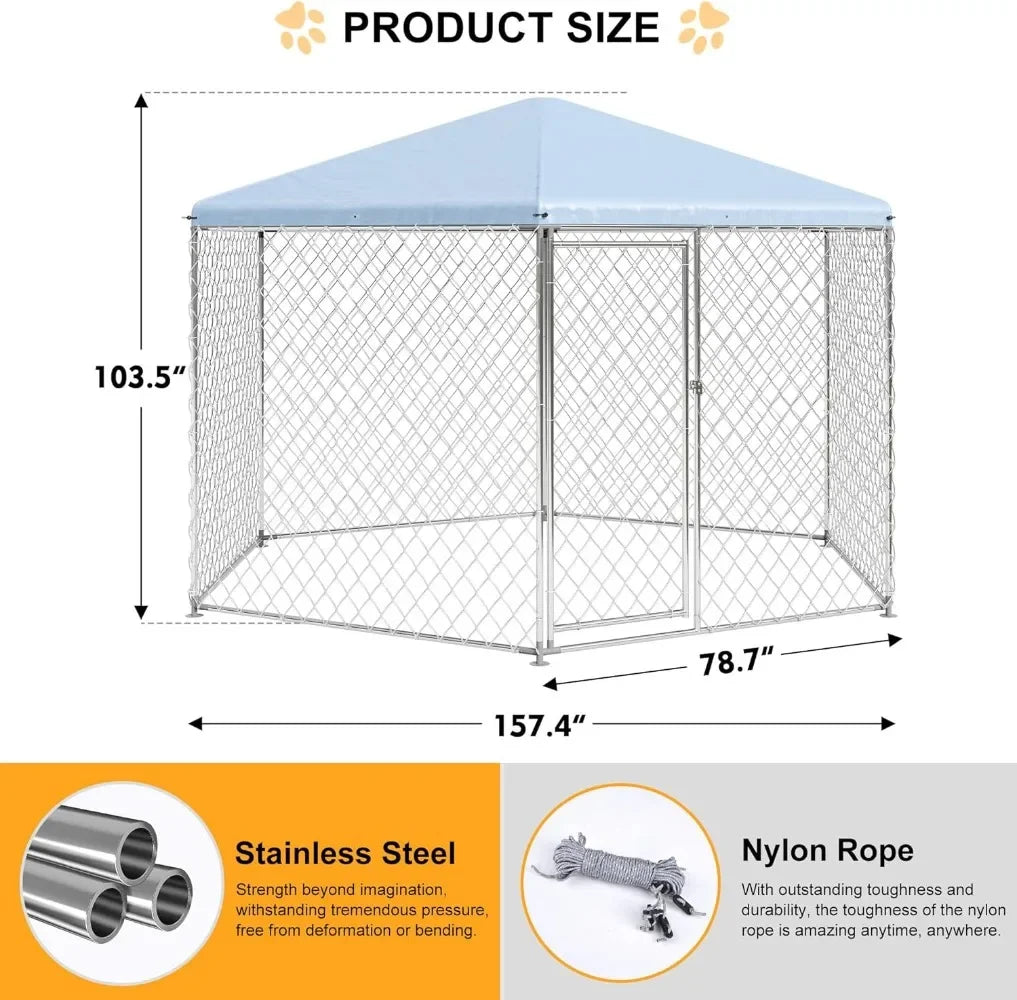 Large Outdoor Dog Kennel 13.3x13.3 FT with Roof & Lock