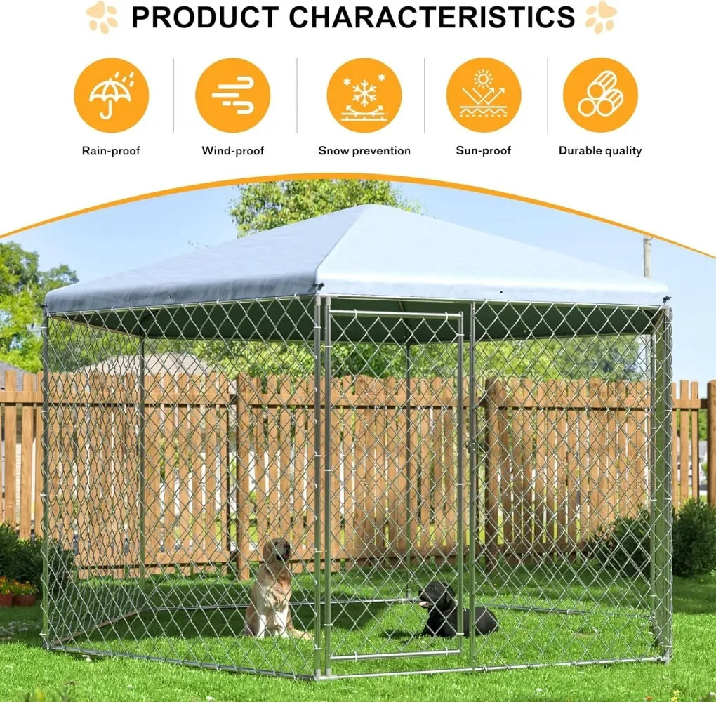 Large Outdoor Dog Kennel 13.3x13.3 FT with Roof & Lock