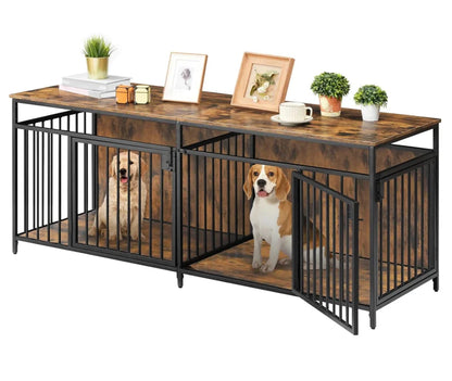 Stackable 2-Door Large Dog Kennel Wooden Crate End Table