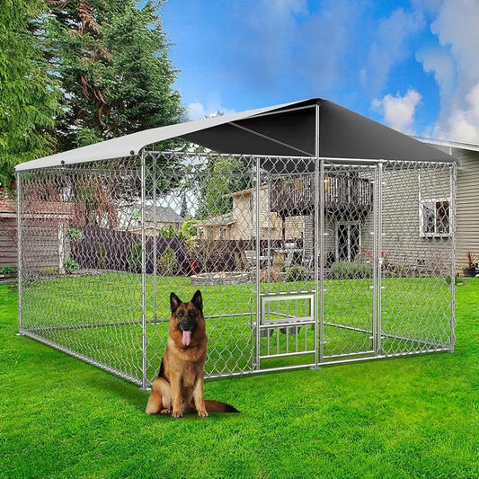 Heavy Duty Outdoor Dog Kennel with Roof and Feeding Doors