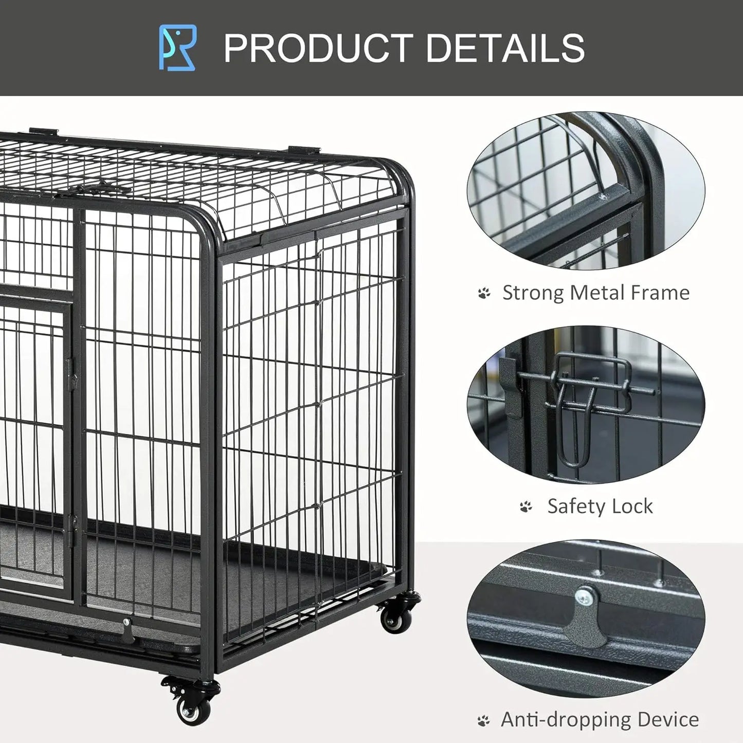 Heavy-Duty Folding Metal Dog Crate with Tray & Wheels, 43"