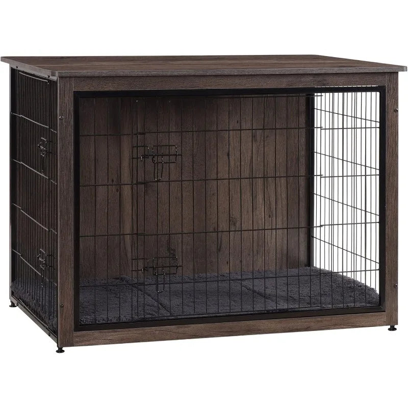 Extra Large Wooden Dog Crate Furniture with Cushion & Double Doors